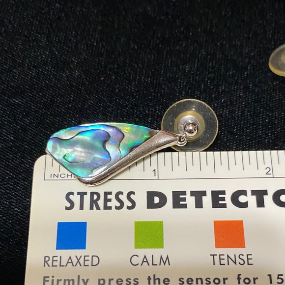 Vintage Abalone blue and green shell with silver drop pierced Earrings - Picture 4 of 9